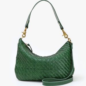 Clare V. Moyen Messenger in Evergreen woven zig zag leather